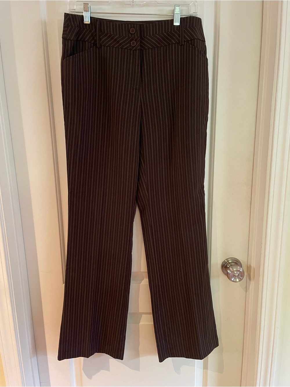 Studio Brown Pinstripe Boot-Cut Dress Pants